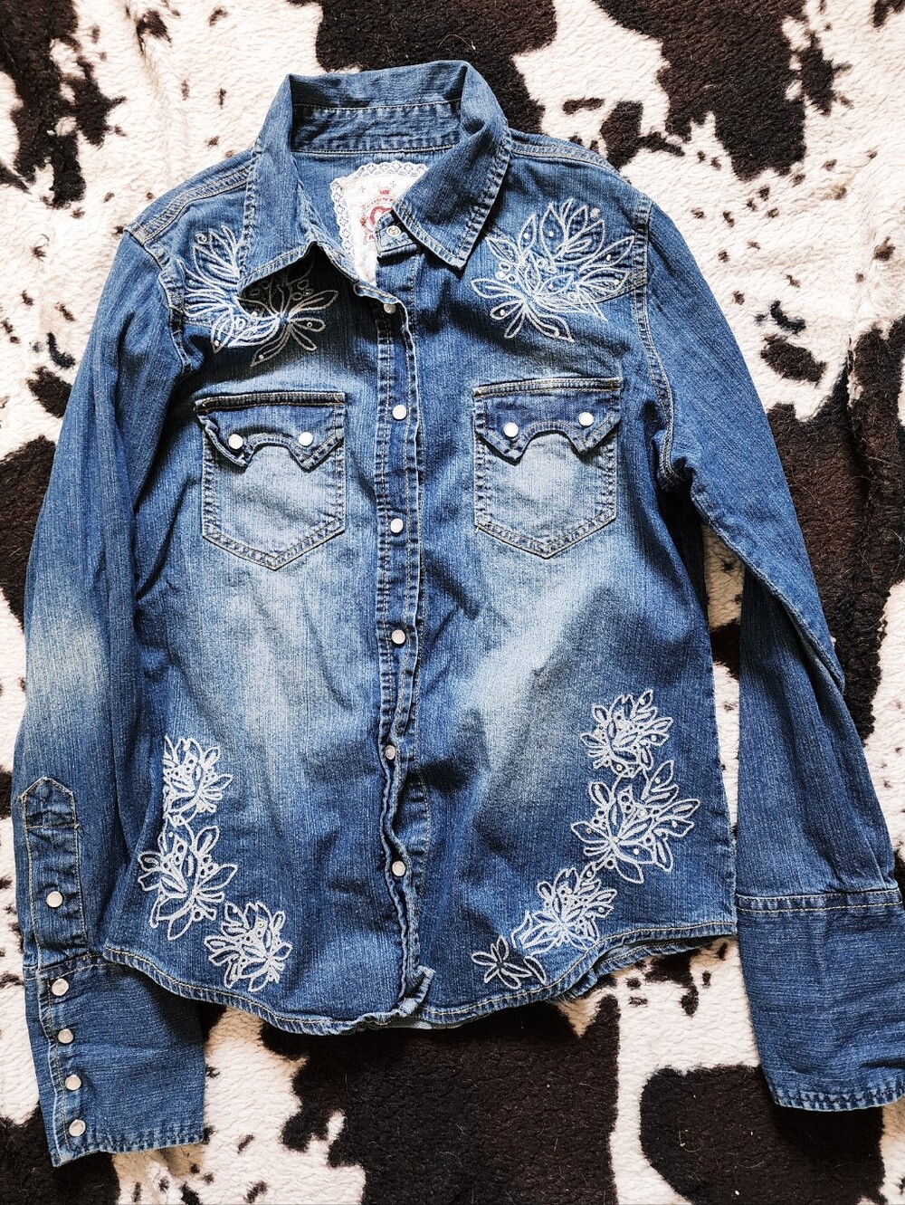 WOMEN'S Y2K WESTERN DENIM RHINESTONE PEARL SNAP - BLUE